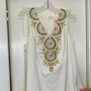 White Lilly Pulitzer party dress. White with gold trim, size 12.